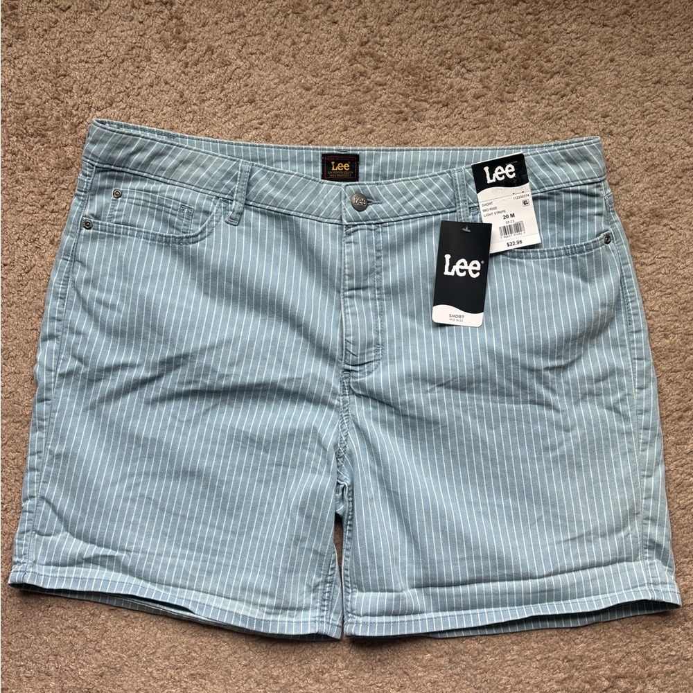 Lee Mid-Rise Blue Striped Shorts